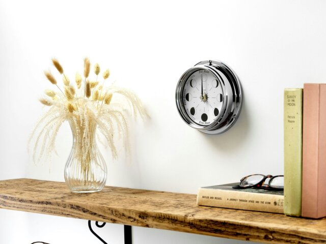 Rackhams Handmade Moon Phase Clock In Chrome With White Dial - image 1