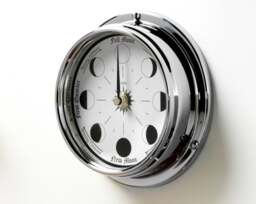 Rackhams Handmade Moon Phase Clock In Chrome With White Dial - thumbnail 2