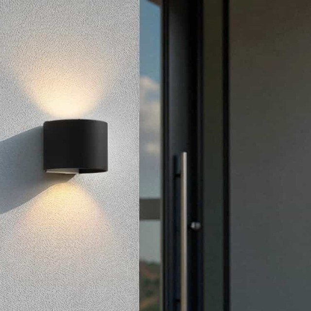 Rackhams 6 Watt Round Black LED Up Down Outside Light - image 1