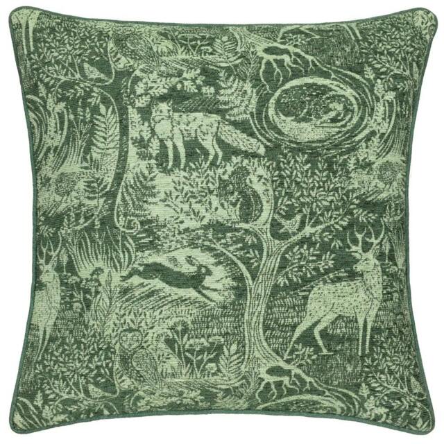 Rackhams Winter Woods Chenille Animals Cushion Cover - Emerald - 50cm x 50cm - Emerald - 100% Polyester - image 1