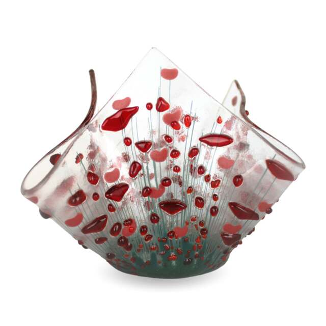 Rackhams Handmade Fused Glass Small Tealight Holder – Poppy Design - image 1