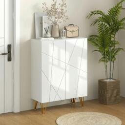 Rackhams Narrow Shoe Storage Cabinet with Soft-Close Hinges and Adjustable Shelves for 15-20 Pairs of Shoes, White - thumbnail 2
