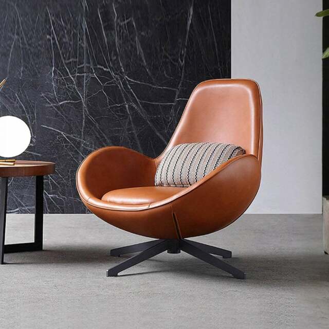 Rackhams Snail Swivel Accent Armchair, Brown Leather
