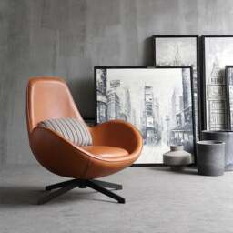 Rackhams Snail Swivel Accent Armchair, Brown Leather - thumbnail 2