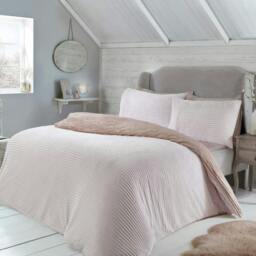 Rackhams Luxurious Reversible Sparkle Ribbed Fleece Duvet Cover with Pillowcases - Super King (220cm x 260cm) - thumbnail 1