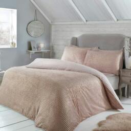 Rackhams Luxurious Reversible Sparkle Ribbed Fleece Duvet Cover with Pillowcases - Super King (220cm x 260cm) - thumbnail 4