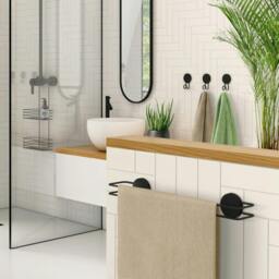 Rackhams Black Stainless Steel 50cm Towel Rail Self Adhesive Bathroom Wall Mounted - thumbnail 2