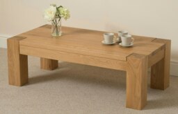 Rackhams Kuba Chunky Oak Coffee Table for Living Room - 120cm - Brown - thumbnail 4