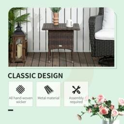 Rackhams Outdoor Rattan Side Table Coffee Table with Plastic Board, Full Woven Table Top for Patio, Garden, Balcony, Mixed Brown - thumbnail 4