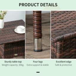 Rackhams Outdoor Rattan Side Table Coffee Table with Plastic Board, Full Woven Table Top for Patio, Garden, Balcony, Mixed Brown - thumbnail 6