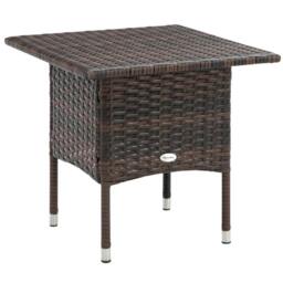 Rackhams Outdoor Rattan Side Table Coffee Table with Plastic Board, Full Woven Table Top for Patio, Garden, Balcony, Mixed Brown - thumbnail 1