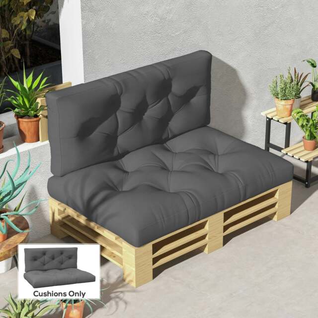 Rackhams 2 Seater Outdoor Seat Cushions and Back for Pallet, Charcoal Grey - image 1