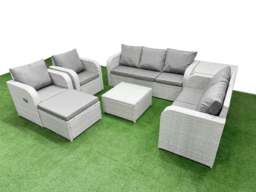 Rackhams Rattan Garden Furniture Set with Adjustable Chair, Sofa, Love Seat 2 Seater Sofa, Square Coffee Table, Big Footstool, Side Table - Light Grey - thumbnail 2