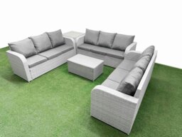 Rackhams PE Rattan Lounge Sofa Set 9 Seater Outdoor Garden Furniture Set with Rectangular Coffee Table 3 Seater Sofa Side Table Light Grey - thumbnail 2