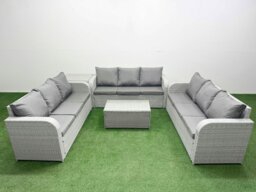 Rackhams PE Rattan Lounge Sofa Set 9 Seater Outdoor Garden Furniture Set with Rectangular Coffee Table 3 Seater Sofa Side Table Light Grey - thumbnail 1