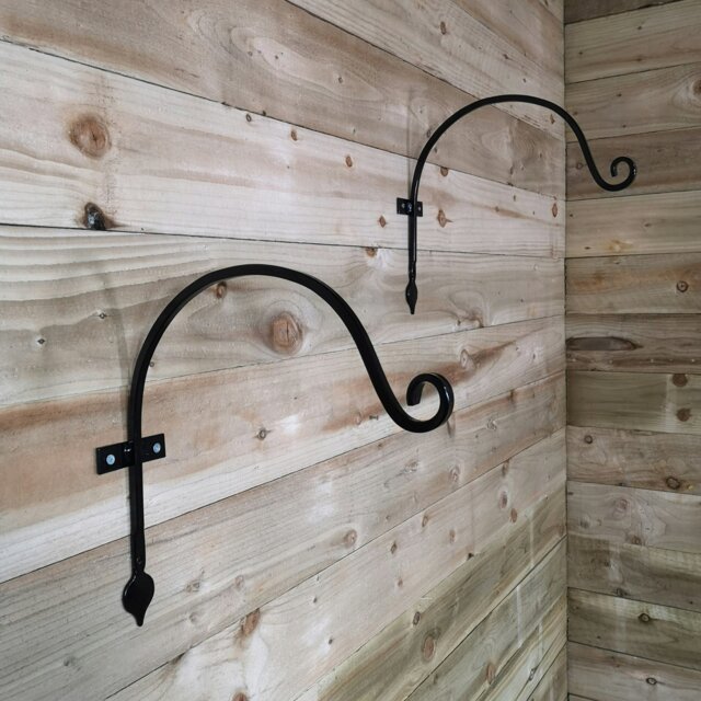 Rackhams Pack of 2 Heavy Duty Handcrafted Metal 38cm Black Wall Bracket Hook For Garden Hanging Basket Bird Feeder - Pots & Planters - image 1