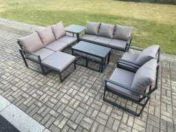 Rackhams Aluminium Outdoor Garden Furniture Lounge Sofa 2 PC Chairs Oblong Coffee Table Sets with Side Table 3 Footstools Dark Grey - thumbnail 2