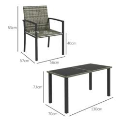 Rackhams Outdoor Dining Set 5 Pieces Patio Conservatory with Tempered Glass Tabletop,4 Dining Chairs - Mixed Grey - thumbnail 2