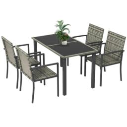 Rackhams Outdoor Dining Set 5 Pieces Patio Conservatory with Tempered Glass Tabletop,4 Dining Chairs - Mixed Grey - thumbnail 1