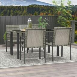 Rackhams Outdoor Dining Set 5 Pieces Patio Conservatory with Tempered Glass Tabletop,4 Dining Chairs - Mixed Grey - thumbnail 5