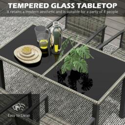 Rackhams Outdoor Dining Set 5 Pieces Patio Conservatory with Tempered Glass Tabletop,4 Dining Chairs - Mixed Grey - thumbnail 4