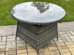 Rackhams Wicker PE Outdoor Rattan Garden Furniture Arm Chair And Table Dining Sets 4 Seater Large Round Table Dark Grey Mixed - thumbnail 4