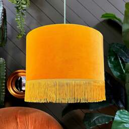 "Rackhams Fire Cracker Midnight Garden Silhouette Lampshade in Butterscotch Velvet & Fringing - Table / Floor Lamp - 70cm diameter x 25cm Height (27"" x 10"")" - thumbnail 2