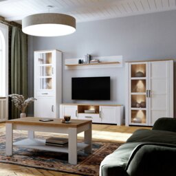 Rackhams Bohol Display Cabinet in Riviera Oak/White - Full Assembly Required - Riviera Oak & White - Matt - thumbnail 6