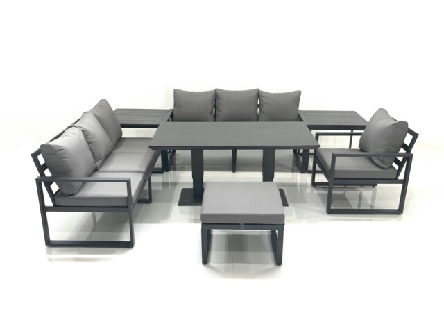 Rackhams Outdoor Garden Furniture Set Aluminium Lounge Sofa Adjustable Rising Lifting Dining Table Sets with Big Footstool 2 Side Tables Dark Grey - image 1