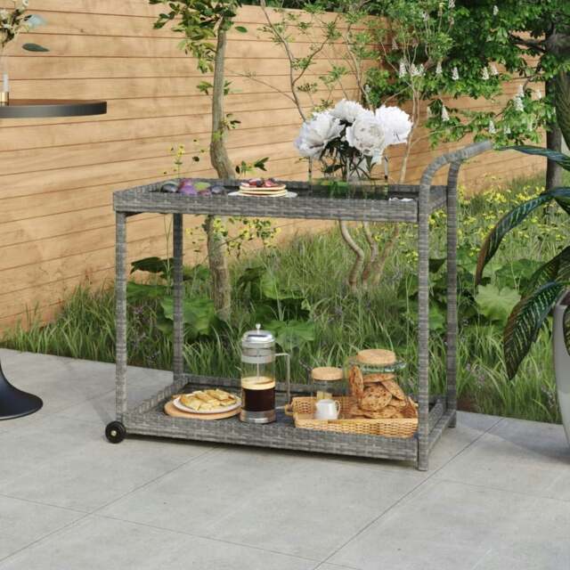 Rackhams Bar Cart Grey 100x45x83 cm Poly Rattan - Poly rattan, powder-coated steel