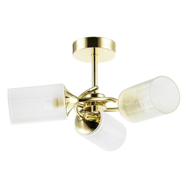 Rackhams Modern Gold Ceiling Light with Cylindrical Lined Clear Glass Shades - image 1