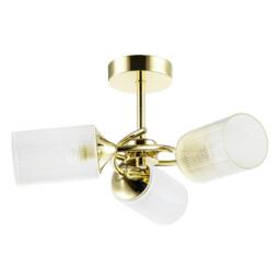 Rackhams Modern Gold Ceiling Light with Cylindrical Lined Clear Glass Shades - thumbnail 1