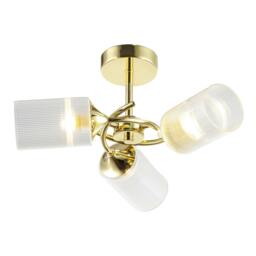 Rackhams Modern Gold Ceiling Light with Cylindrical Lined Clear Glass Shades - thumbnail 3
