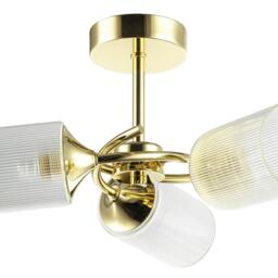 Rackhams Modern Gold Ceiling Light with Cylindrical Lined Clear Glass Shades - thumbnail 6