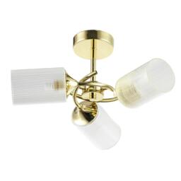 Rackhams Modern Gold Ceiling Light with Cylindrical Lined Clear Glass Shades - thumbnail 4