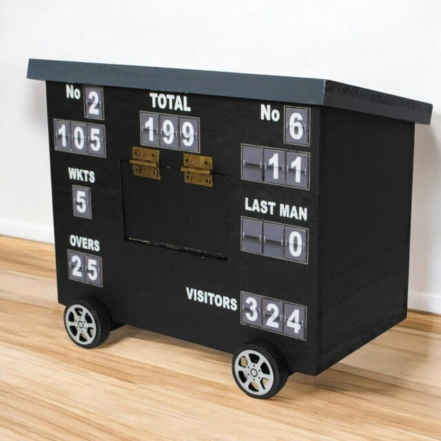 Rackhams Cricket Scoreboard Desk Tidy - Authentically Designed - Store Phones & Stationery - Personalise Scores - Grey, Wood - image 1
