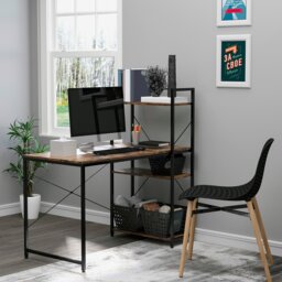 Rackhams Computer Desk Laptop Table w/4-tier Bookshelf  Metal Frame - Rustic Brown - thumbnail 1