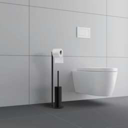 Rackhams Matt Black Stainless Steel Freestanding Toilet Roll and Toilet Brush Holders - thumbnail 3