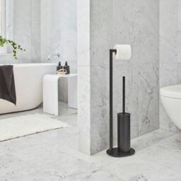 Rackhams Matt Black Stainless Steel Freestanding Toilet Roll and Toilet Brush Holders - thumbnail 2