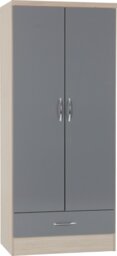 Rackhams Nevada Nevada 2 Door 1 Drawer Wardrobe Bedroom Set - Oyster Gloss and Light Oak - thumbnail 4