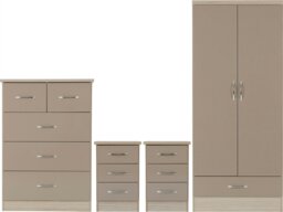 Rackhams Nevada Nevada 2 Door 1 Drawer Wardrobe Bedroom Set - Oyster Gloss and Light Oak - thumbnail 1