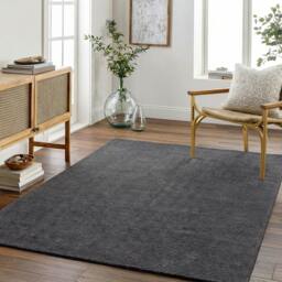 Rackhams Mystique-Hand Loomed Charcoal Wool Modern Fringe Rug - 183 x 274 cm - thumbnail 1