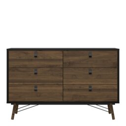 Rackhams Ry Wide double chest of drawers 6 drawers in Matt Black Walnut - Black & Walnut - Matt - Melamine - thumbnail 2