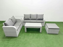 Rackhams 6-Seater PE Rattan Outdoor Sofa Set - Oblong Coffee Table, 3-Seater Sofa, Loveseat, Large Footstool, Side Table - thumbnail 1