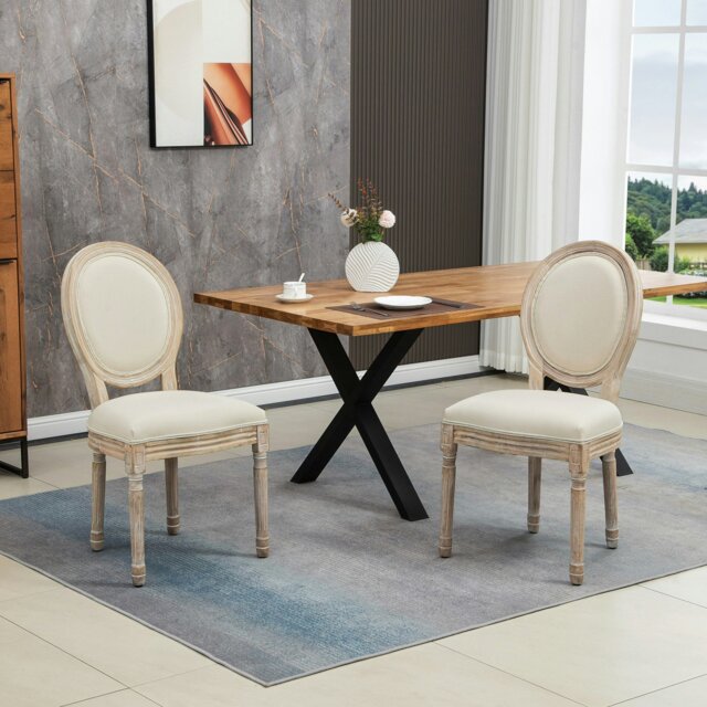 Rackhams French-Style Dining Chairs Set of 2 with Linen Upholstery, Cream - Cream