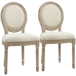 Rackhams French-Style Dining Chairs Set of 2 with Linen Upholstery, Cream - Cream - thumbnail 2