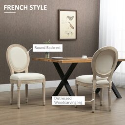 Rackhams French-Style Dining Chairs Set of 2 with Linen Upholstery, Cream - Cream - thumbnail 3