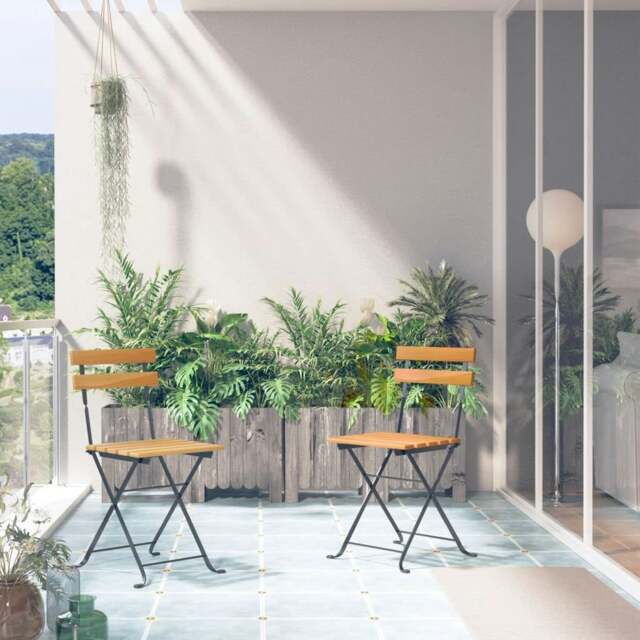 Rackhams Folding Garden Chairs 2 pcs Steel and Solid Acacia Wood