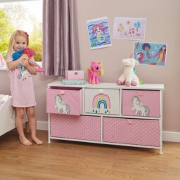 Rackhams Kids Unicorn 5 Drawer Storage Chest - Pink/White - thumbnail 1