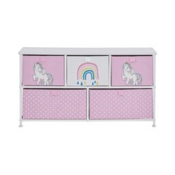 Rackhams Kids Unicorn 5 Drawer Storage Chest - Pink/White - thumbnail 3